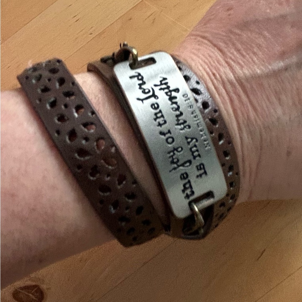 Brown Leather Bracelet with Bible Verse Plate